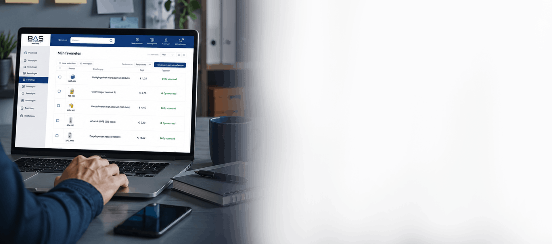 Favorieten en bestellijsten in BaS WebShop